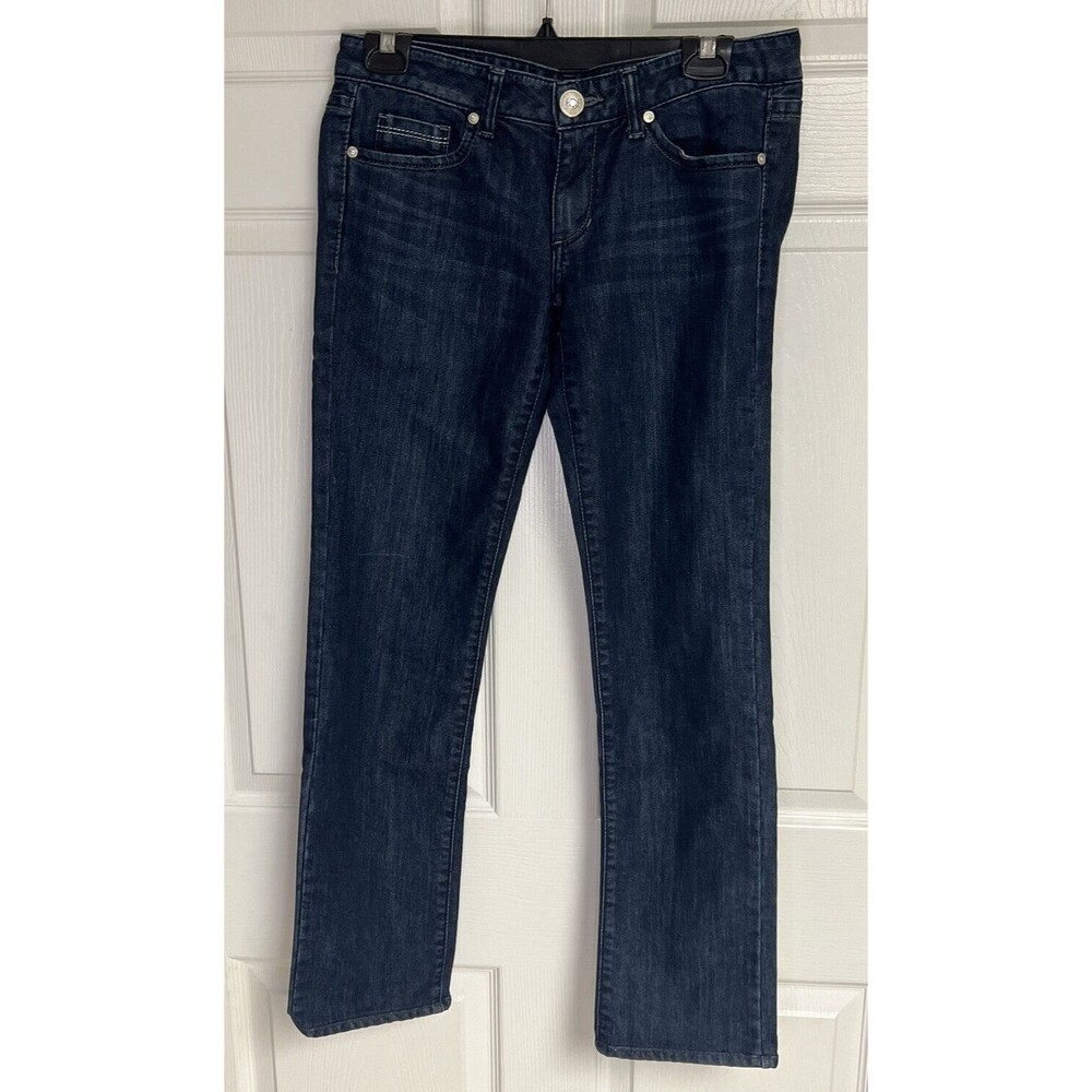 Guess Premium Jeans Size 28 Venice Korea Dark Wash Bling Logo Leather Patch